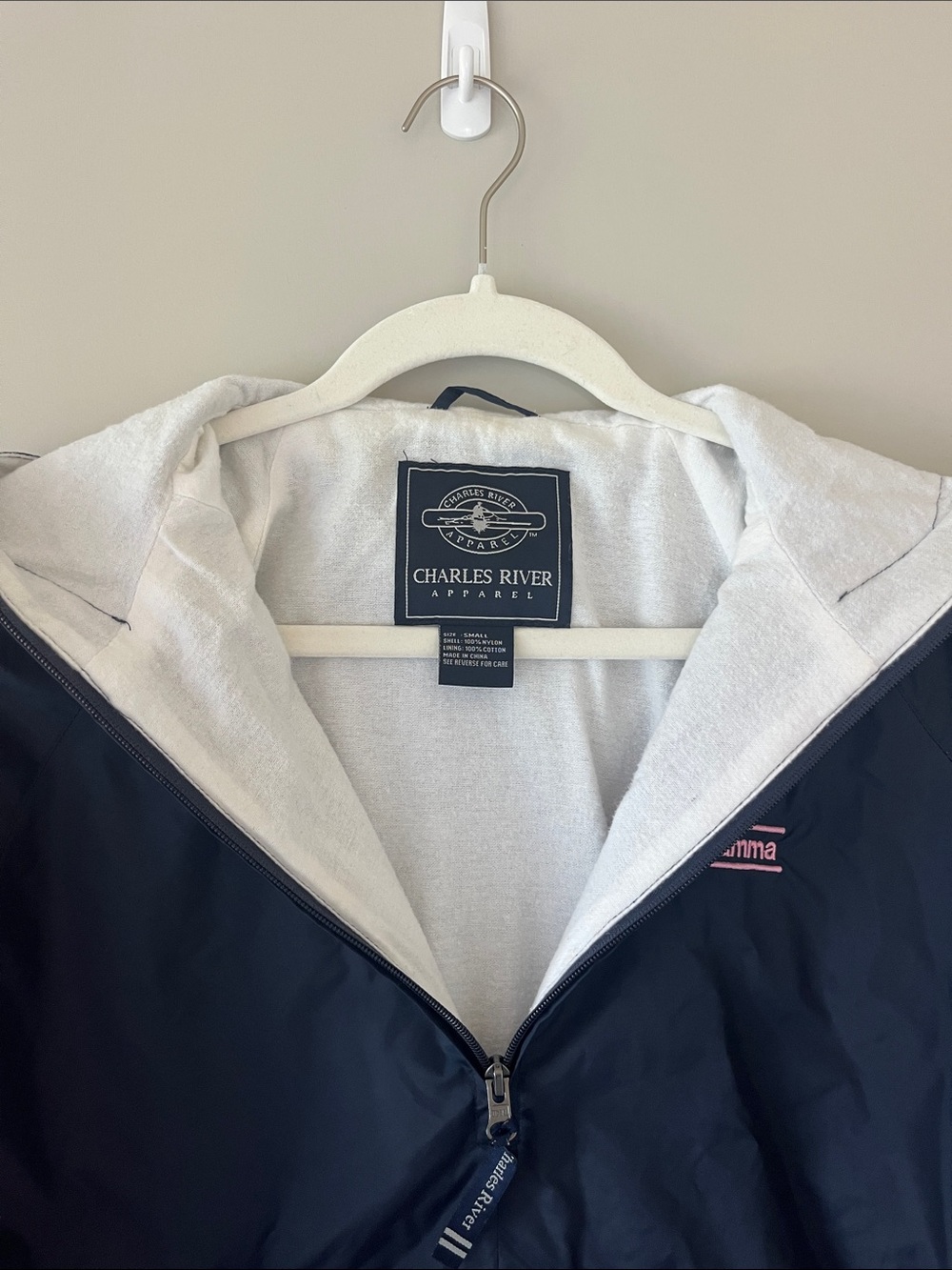 Vintage Charles River Apparel Navy Windbreaker with Pink Delta Gamma Embroidery - Picture 4 of 5